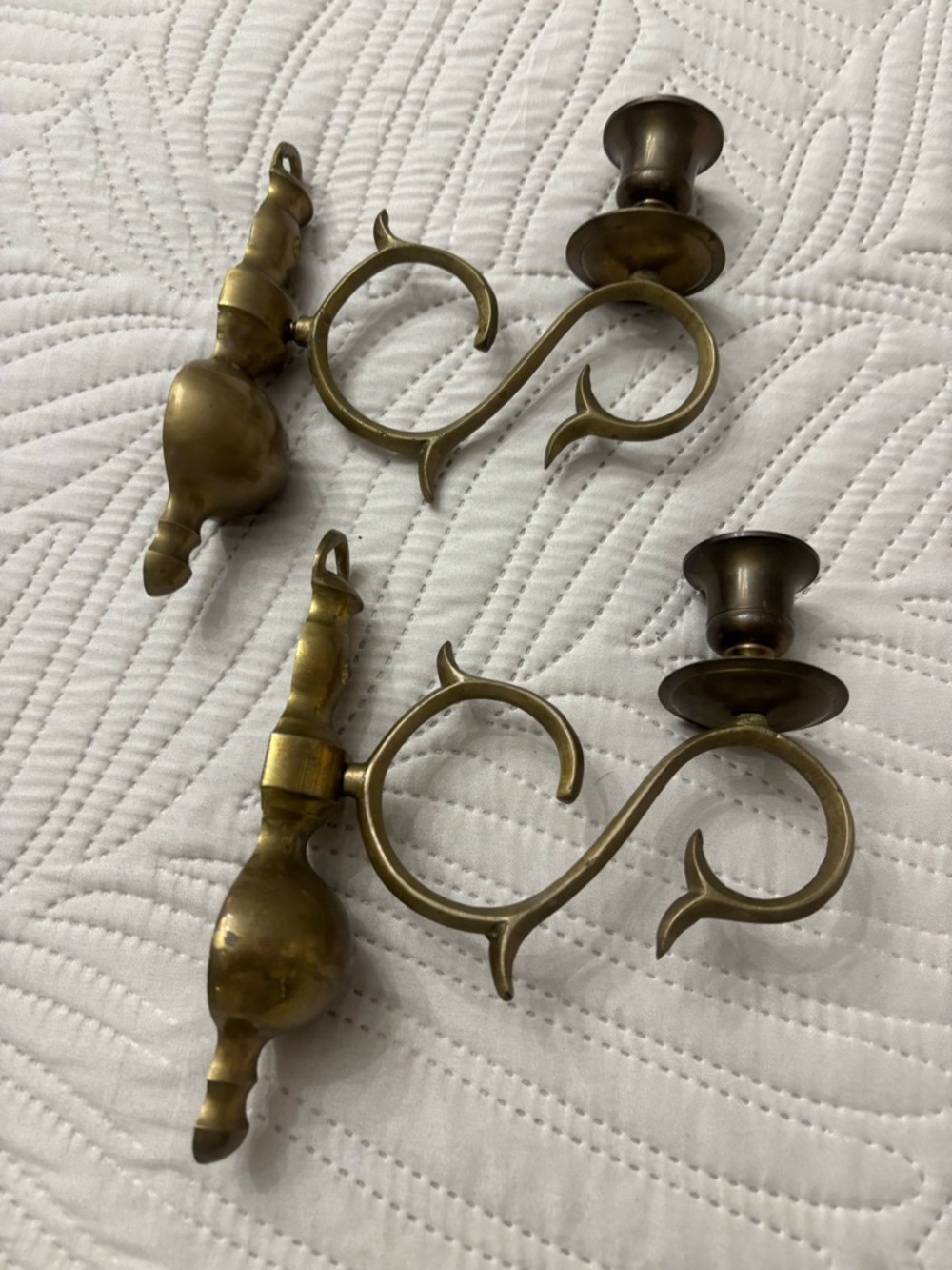 Pair of vintage brass wall sconce candle holders